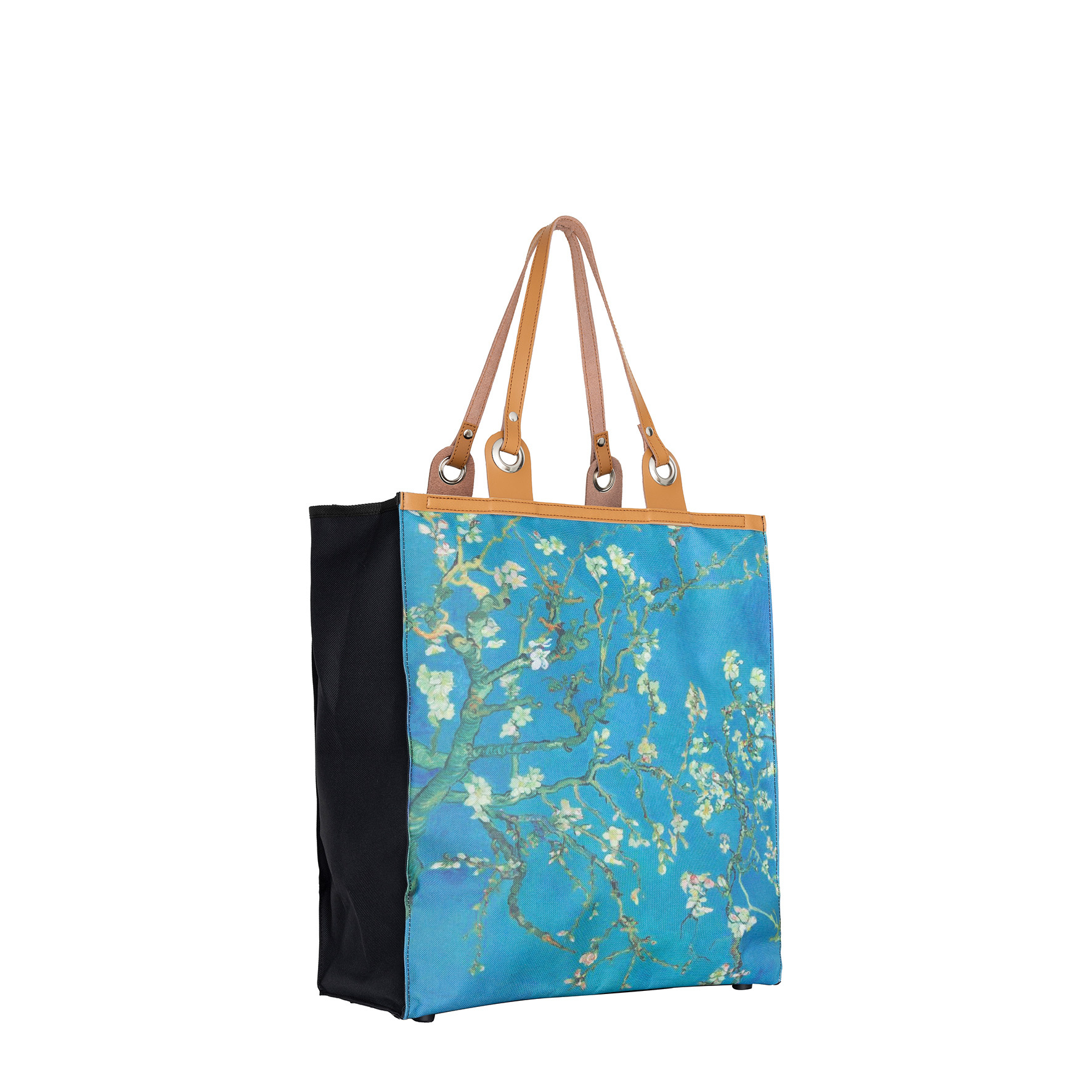 New Rebels Boodschappentas Blossoms - Stevige Nylon Shopper met Leren Hengsels - Van Gogh Print - 39L