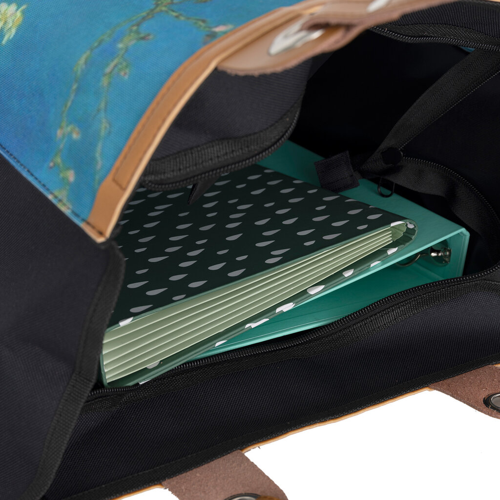 New Rebels Boodschappentas Blossoms – Stevige Nylon Shopper met Leren Hengsels – Van Gogh Print – 39L