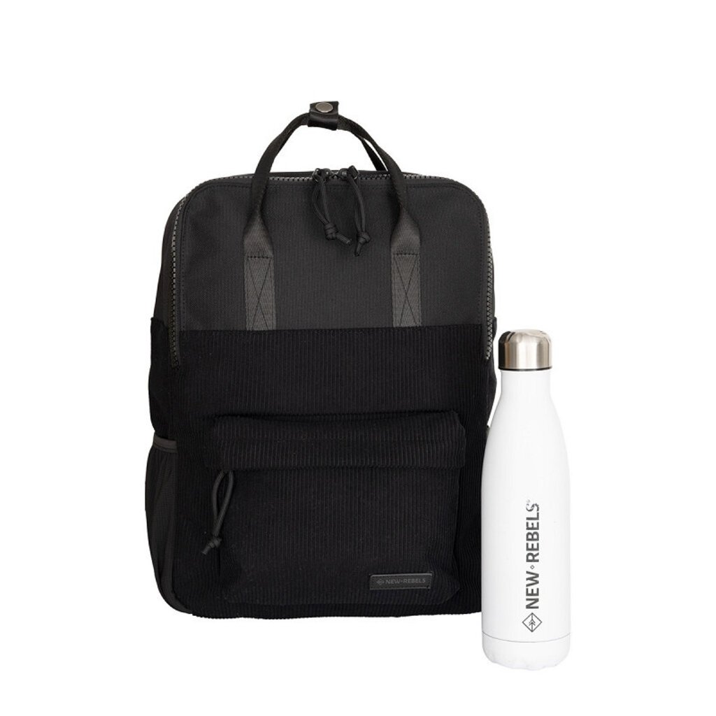 New Rebels New Rebels Los Angeles Ribbi Rolltop Backpack 13L – Sturdy Rib Polyester – Lightweight School Bag & Work Bag - Black