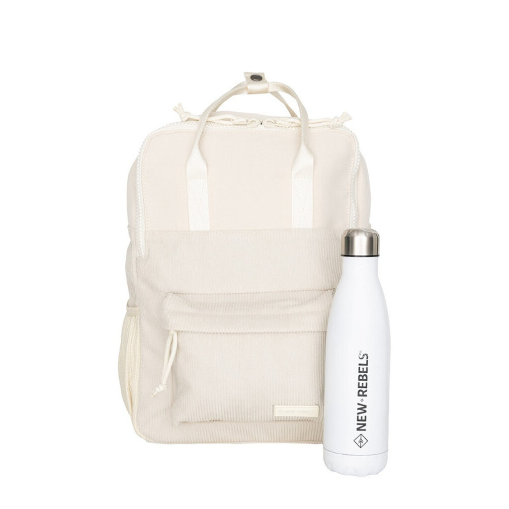 New Rebels New Rebels Los Angeles Ribbi Rolltop Rugzak 13L – Stevig Rib Polyester – Lichtgewicht Schooltas & Werktas - Beige