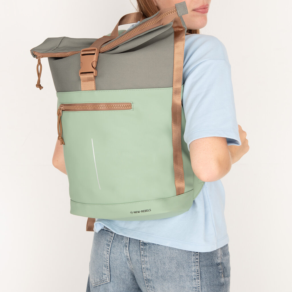 New Rebels New Rebels Mart New York Rolltop Rucksack 17-21L Wasserabweisender Laptop Rucksack 15.6 Zoll Arbeitstasche  Sage Grün