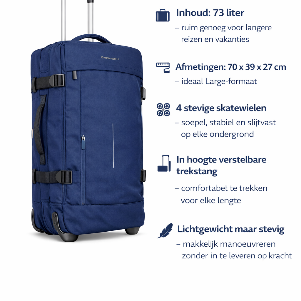 New Rebels New Rebels Gassaway Trolley XXL Navy | Large Suitcase 73L | Lightweight Suitcase with Double Wheels | 70x39x27 cm | Navy