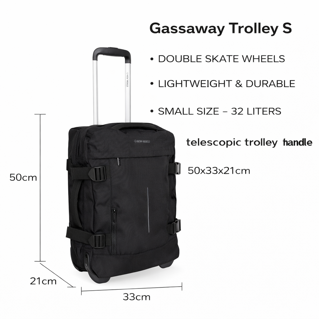 New Rebels New Rebels Gassaway Trolley 35L – Lightweight Suitcase with Double Wheels – Black