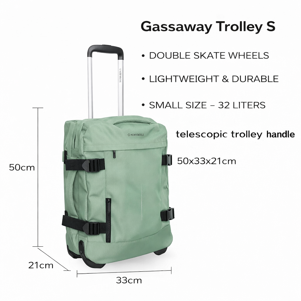 New Rebels New Rebels Gassaway Trolley 35L Stevige Lichtgewicht reiskoffer met Dubbele Wielen Salie Groen