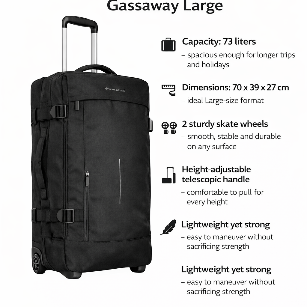 New Rebels New Rebels Gassaway Trolley Large Black | Large Suitcase 73L | Lightweight Suitcase with Double Wheels | 70x39x27 cm | Black