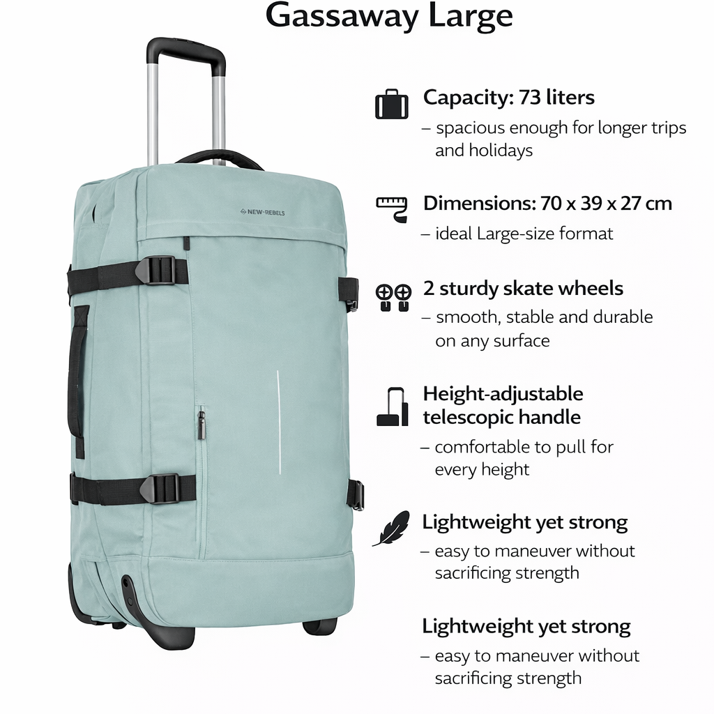 New Rebels New Rebels Gassaway Trolley Large  | Large Suitcase 73L | Lightweight Suitcase with Double Wheels | 70x39x27 cm | Salie Green