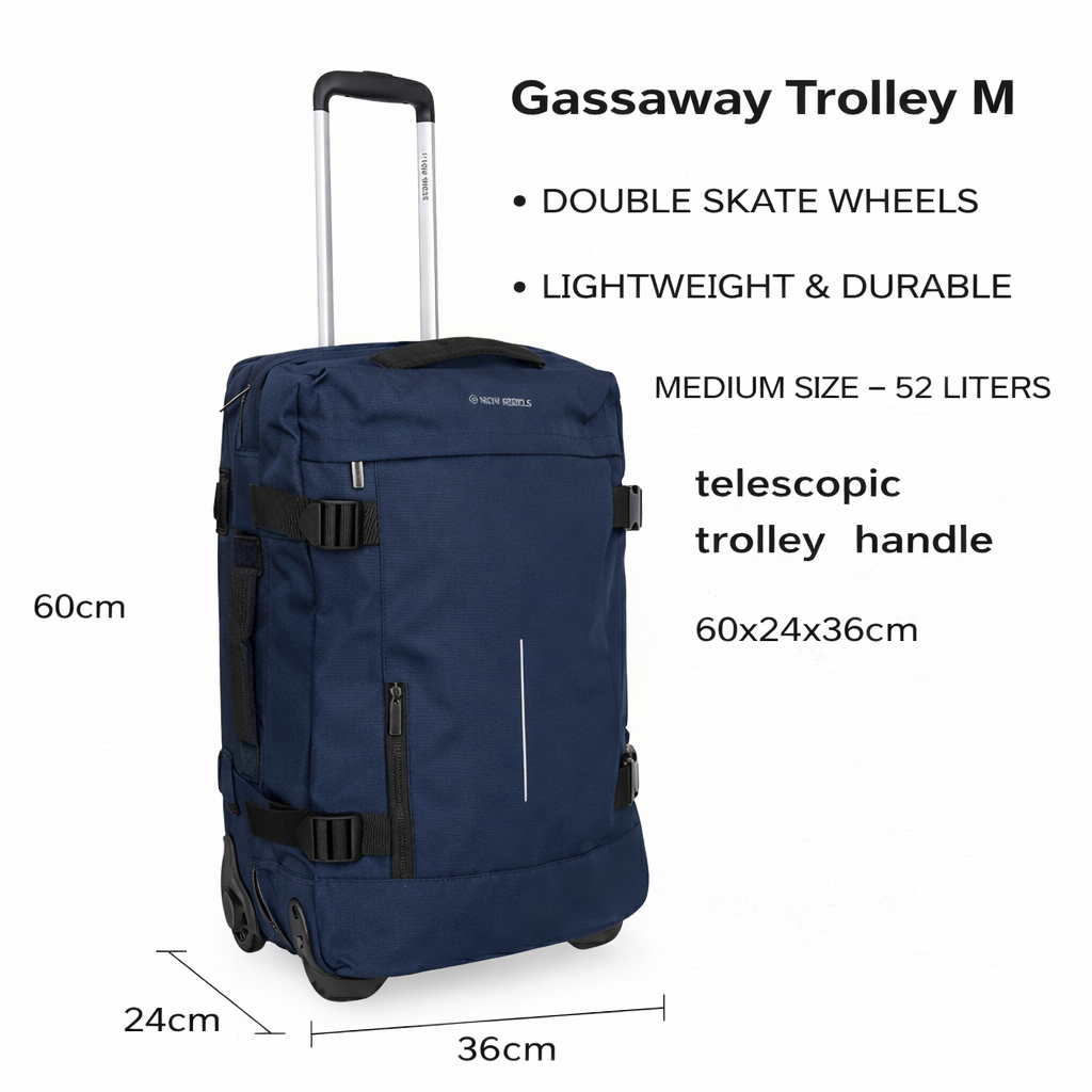 New Rebels Gassaway Trolley Medium Navy | Reisekoffer 52L | Leichter Koffer mit Doppelrollen | 60 x 36 x 24 cm