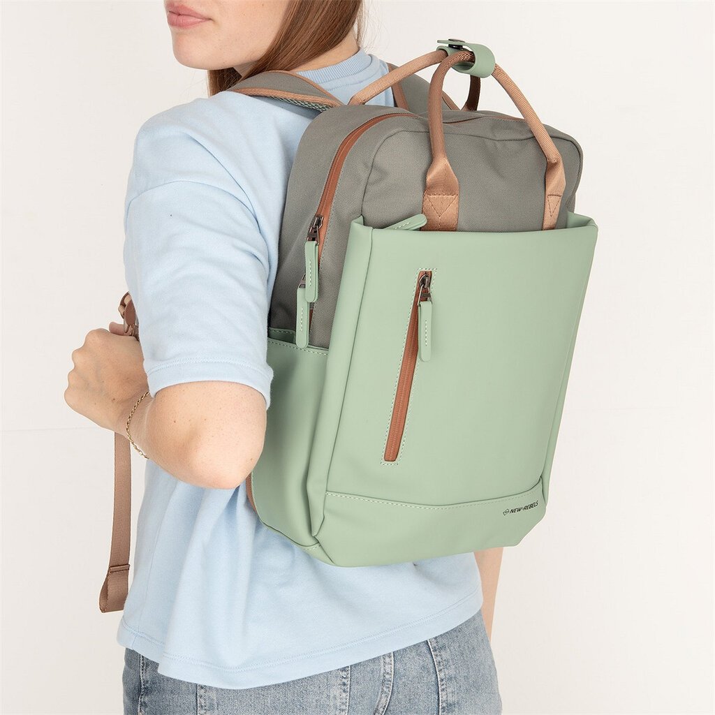New Rebels New Rebels Ferron Miami Rugzak 9L Waterafstotende Laptop Rugtas 13 inch Schooltas en Werktas van PU Nylon Comfortabel Sage Green