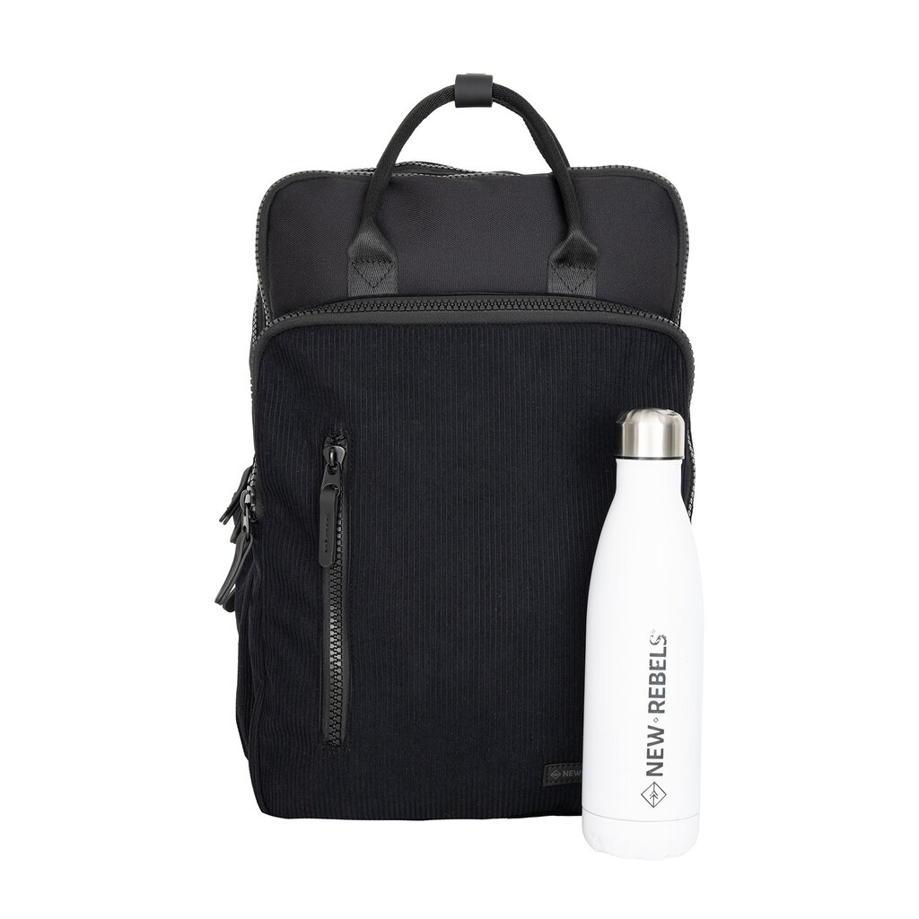 New Rebels New Rebels Ribbi Milwaukee – Laptoptasche Schulrucksack Arbeitstasche 15,6 Zoll Laptopfach Rippstoff 18L Schwarz