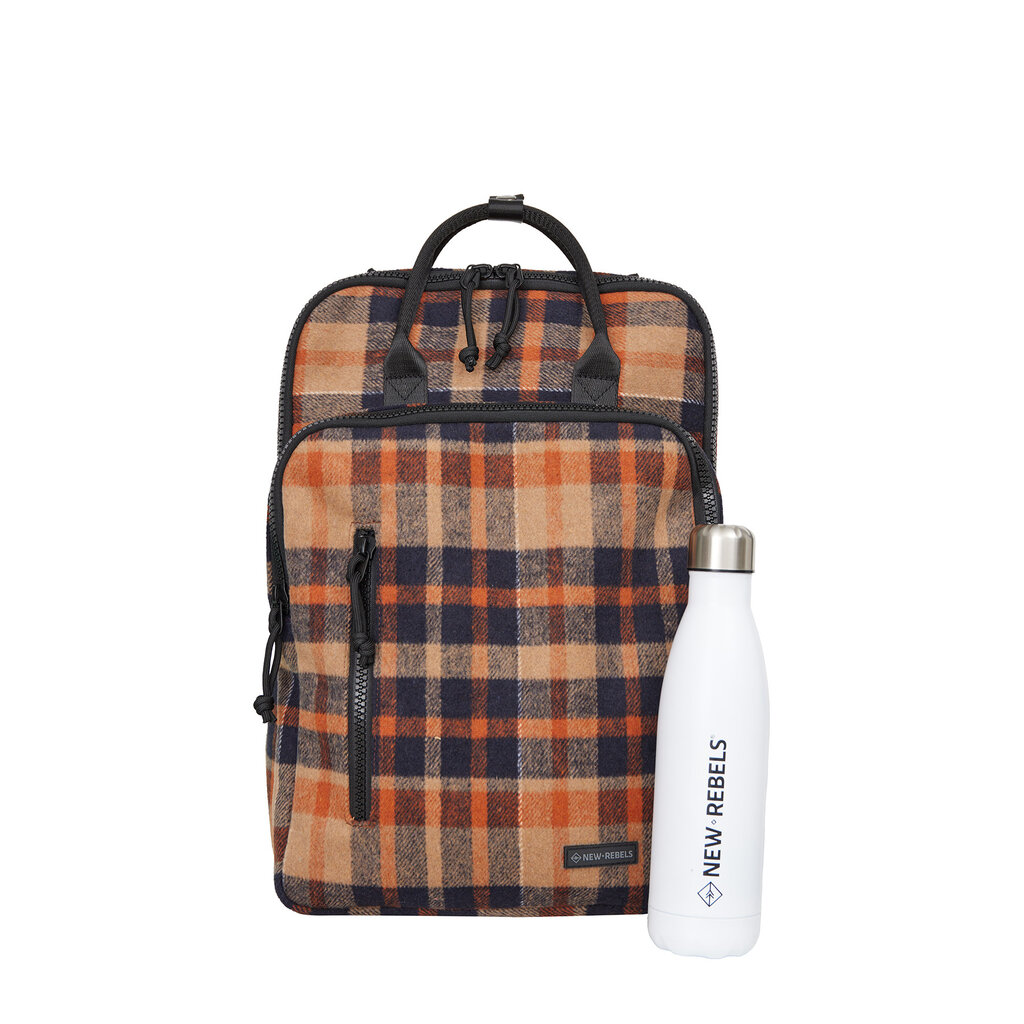 New Rebels New Rebels Scott Milwaukee Backpack Laptop 15.6 Inch 20L Checker Tweed Orange Black School Work Bag