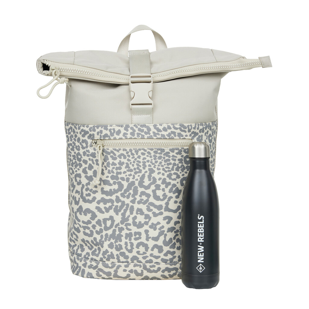 New Rebels New Rebels Urban Leopard New York Beige 21L Rolltop Rugzak Werktas Schooltas Waterafstotend Laptop 15.6”