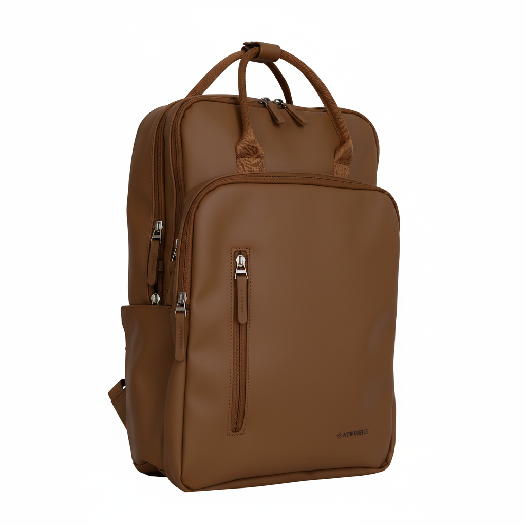 New Rebels New Rebels William Milwaukee 18L Laptoprucksack – Wasserabweisendes PU, geeignet für 15,6″ Laptop Mocca