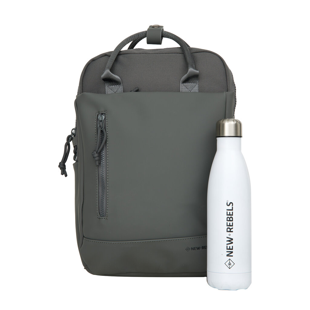 New Rebels New Rebels Bruce Miami Rucksack 9L Wasserabweisender Laptop-Rucksack 13 Zoll Schulranzen und Arbeitstasche aus PU-Nylon Bequem Comp 9L Anthrazit