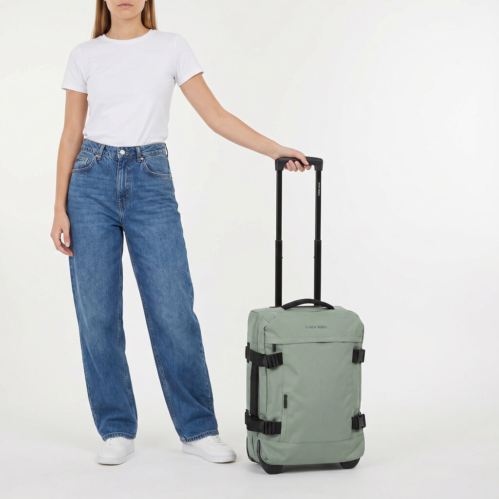 New Rebels New Rebels Gassaway Trolley 35L Stevige Lichtgewicht reiskoffer met Dubbele Wielen Salie Groen