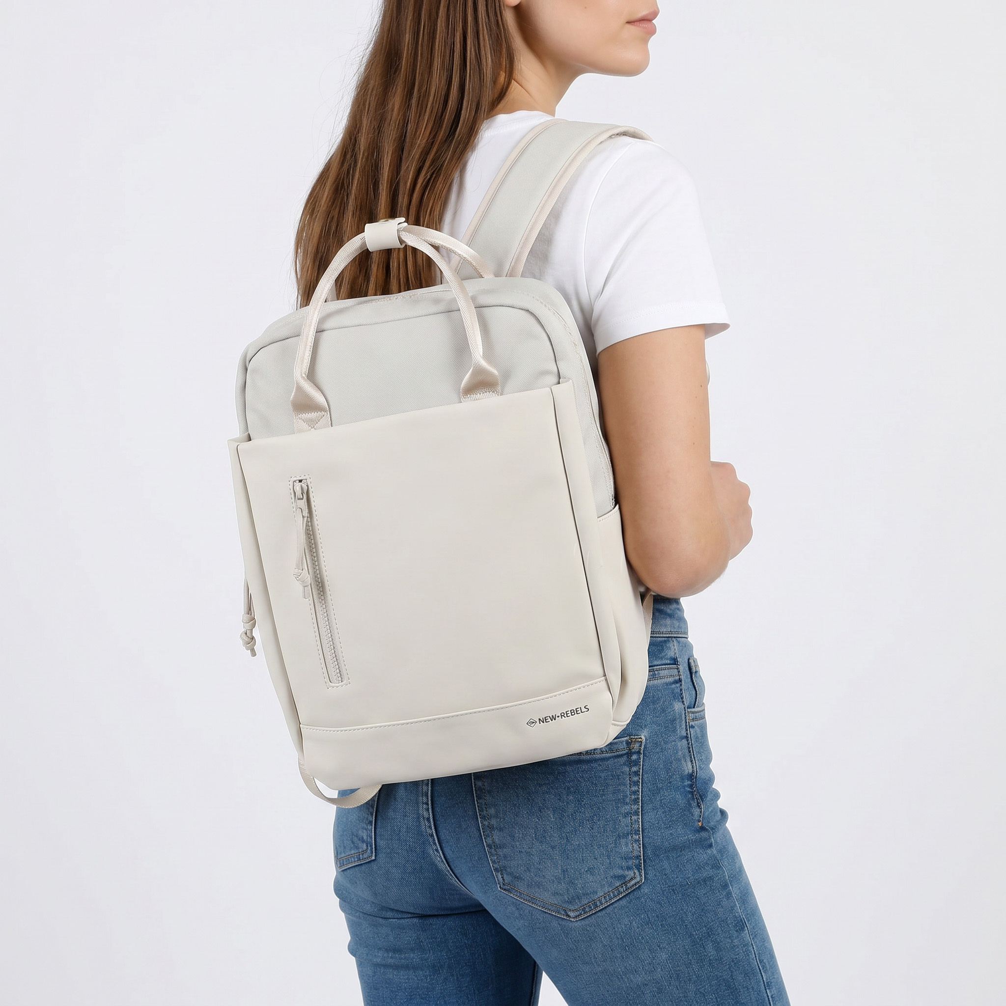 New Rebels Bruce Miami Rugzak 9L Waterafstotende Laptop Rugtas 13 inch Schooltas en Werktas van PU Nylon Comfortabel Comp 9L Beige