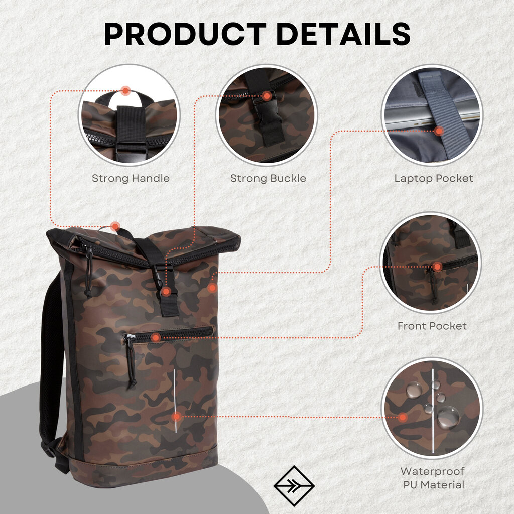 New Rebels New Rebels Mart New York Camouflage Green 21L Backpack Rolltop Water Repellent Laptop 15.6"