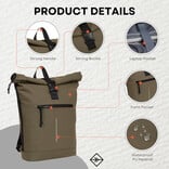 New Rebels New Rebels Mart New York Olive Green 21L Backpack Rolltop Water Repellent Laptop 15.6"