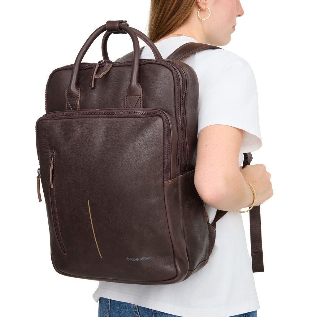 New Rebels New Rebels Obsidian Milwaukee Braun Leder Laptoprucksack 15,6 Zoll Premium Business Rucksack Arbeitsrucksack Schulrucksack 18 Liter Echtleder