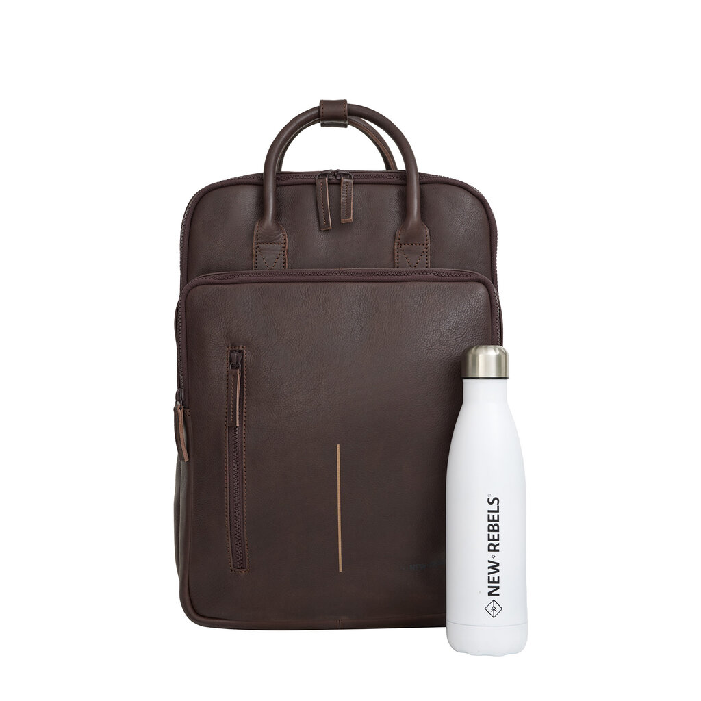 New Rebels New Rebels Obsidian Milwaukee Braun Leder Laptoprucksack 15,6 Zoll Premium Business Rucksack Arbeitsrucksack Schulrucksack 18 Liter Echtleder