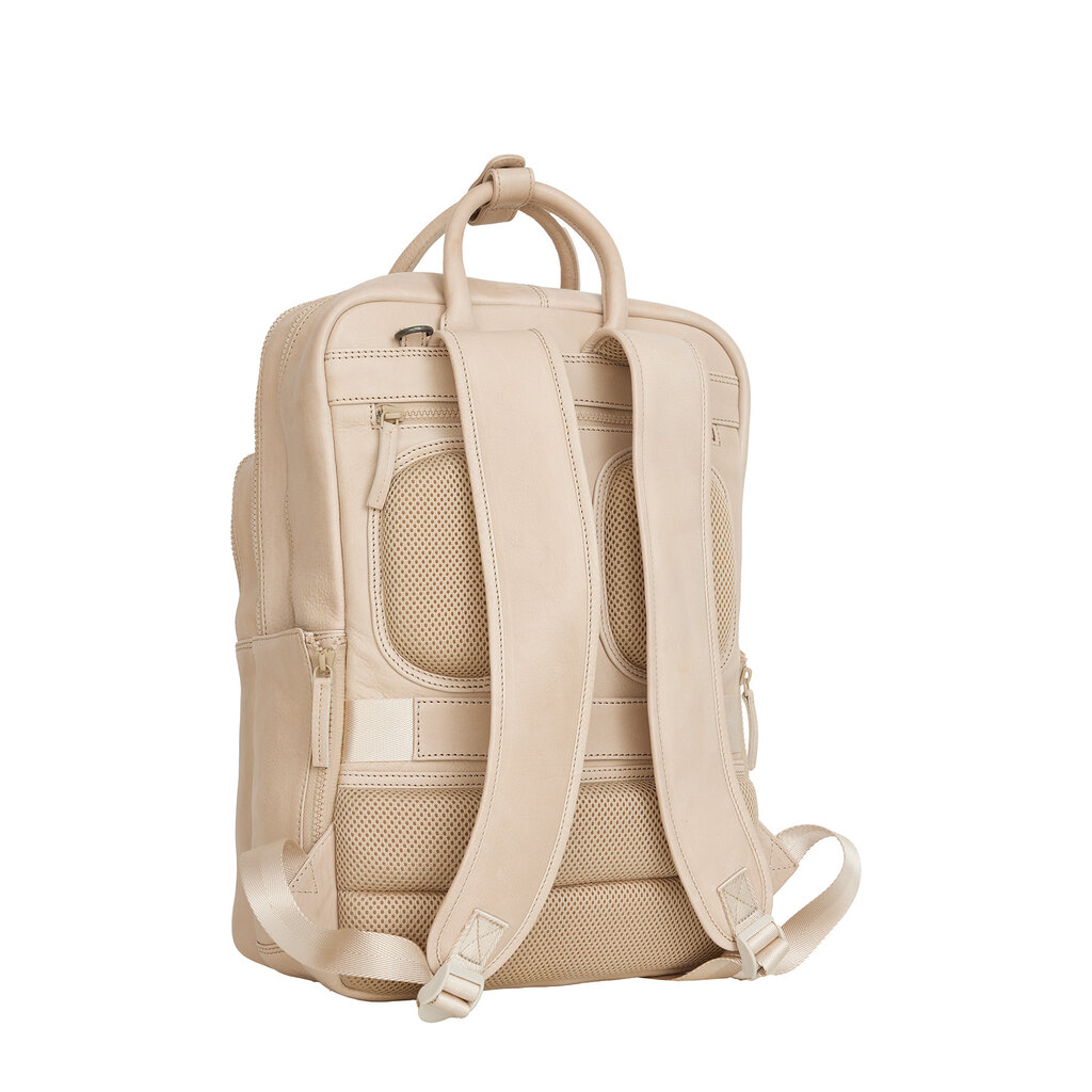 New Rebels New Rebels Obsidian Milwaukee Beige Leather Laptop Backpack 15.6 Inch Premium Business Work School Bag 18L Genuine Leather