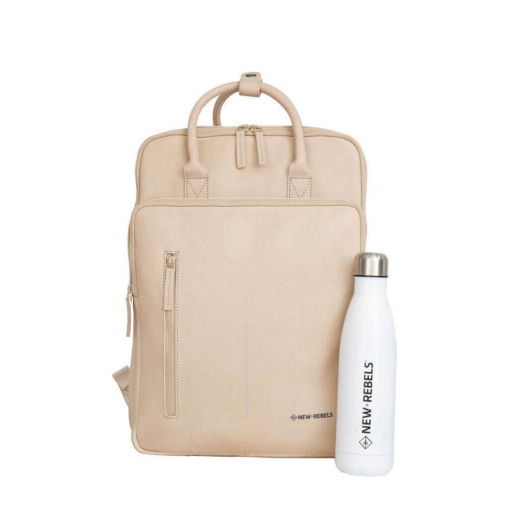 New Rebels New Rebels Obsidian Milwaukee Beige Leder Laptoprucksack 15,6 Zoll Premium Business Rucksack Arbeitsrucksack Schulrucksack 18 Liter Echtleder