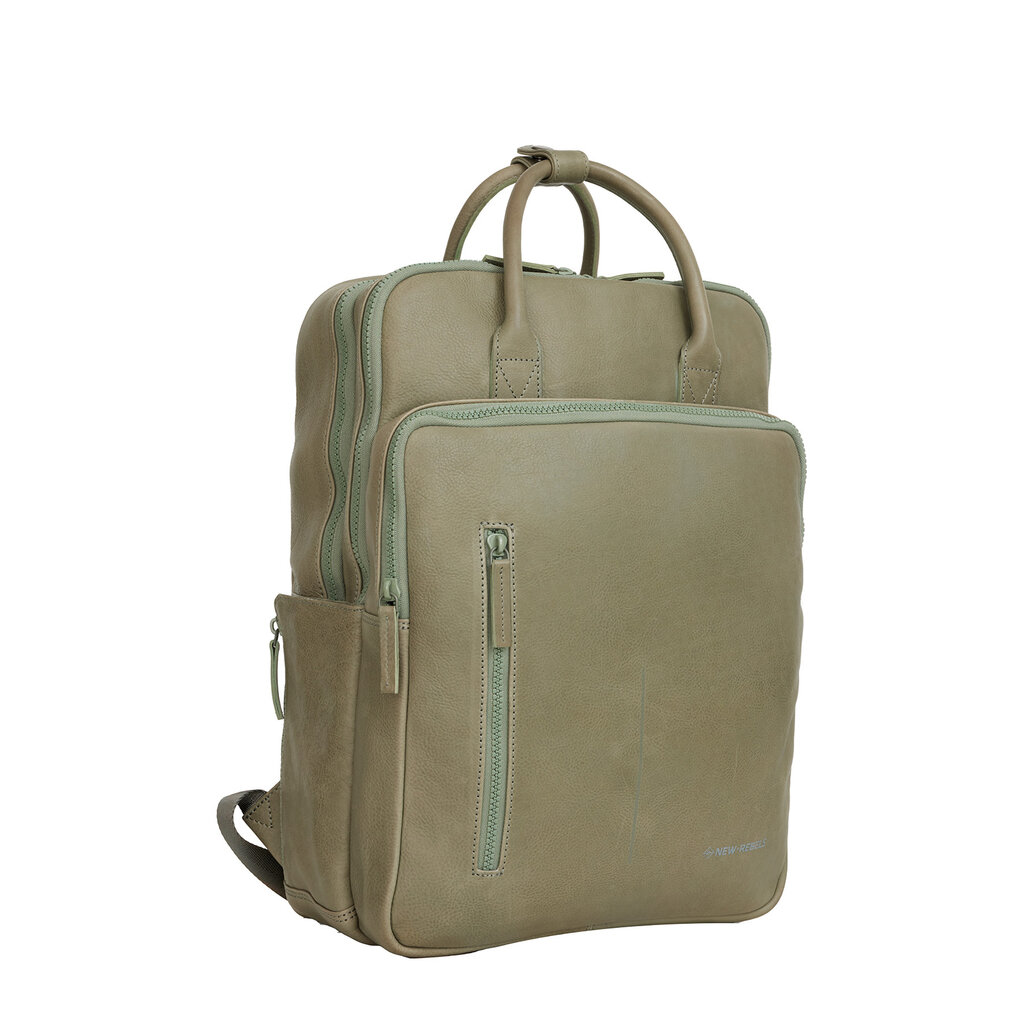 New Rebels New Rebels Obsidian Milwaukee Sage Green Leather Laptop Backpack 15.6 Inch Premium Business Work School Bag 18L Genuine Leather