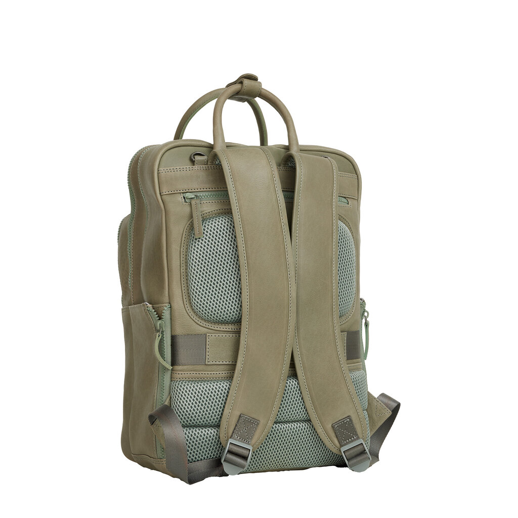 New Rebels New Rebels Obsidian Milwaukee Sage Green Leather Laptop Backpack 15.6 Inch Premium Business Work School Bag 18L Genuine Leather