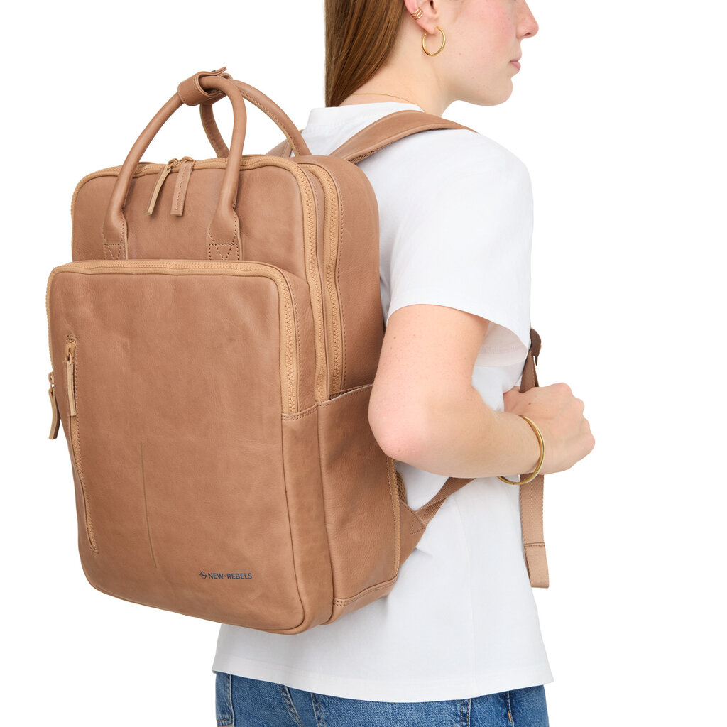 New Rebels New Rebels Obsidian Milwaukee Camel Leder Laptoprucksack 15,6 Zoll Premium Business Rucksack Arbeitsrucksack Schulrucksack 18 Liter Echtleder