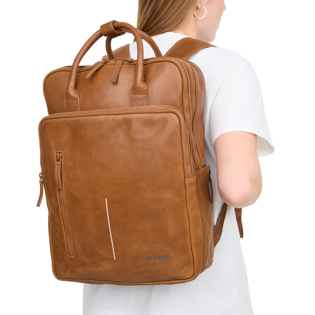 New Rebels New Rebels Obsidian Milwaukee Cognac Leder Laptoprucksack 15,6 Zoll Premium Business Rucksack Arbeitsrucksack Schulrucksack 18 Liter Echtleder