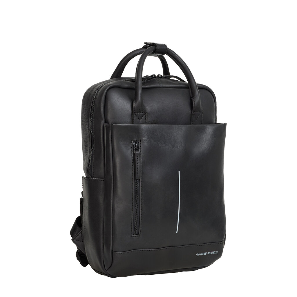 New Rebels New Rebels Obsidian Miami Zwart Leren Laptoprugzak 13 inch Premium Werktas Schooltas Business 10 Liter Echt Leer