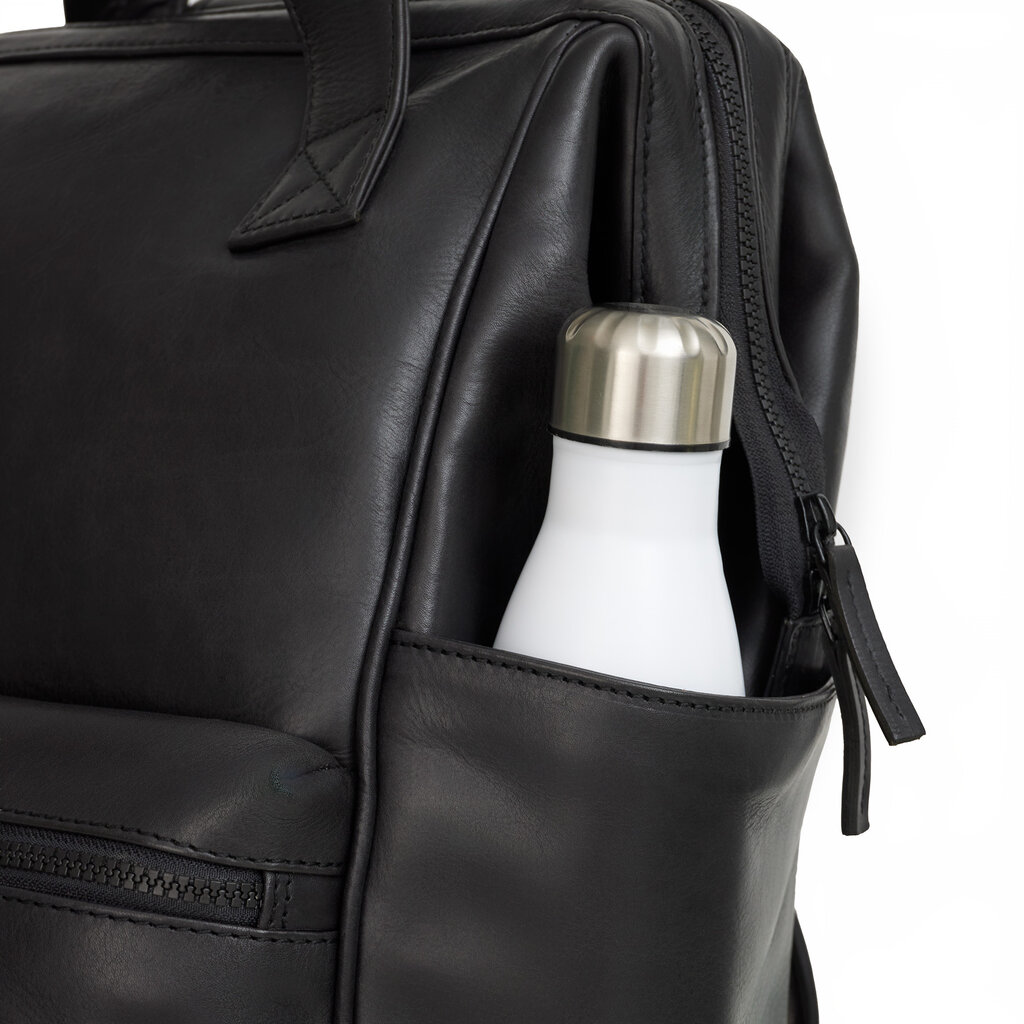 New Rebels New Rebels Obsidian Miami Black Leather Laptop Backpack 13 Inch Premium Business Work School Bag 10L Genuine Leather