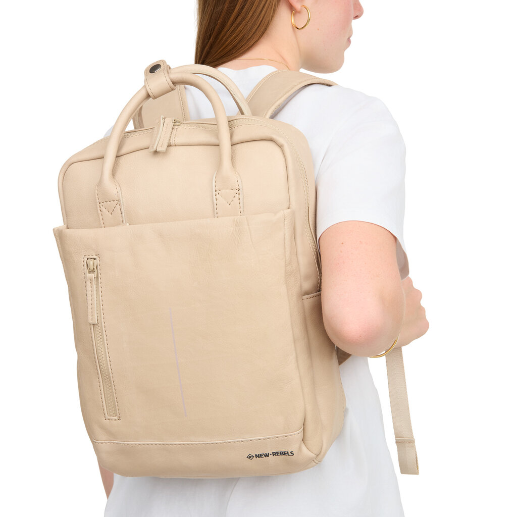 New Rebels New Rebels Obsidian Miami Beige Leren Laptoprugzak 13 inch Premium Werktas Schooltas Business 10 Liter Echt Leer