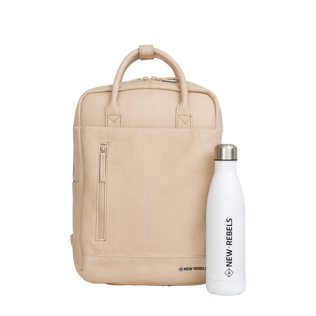 New Rebels New Rebels Obsidian Miami Beige Leren Laptoprugzak 13 inch Premium Werktas Schooltas Business 10 Liter Echt Leer