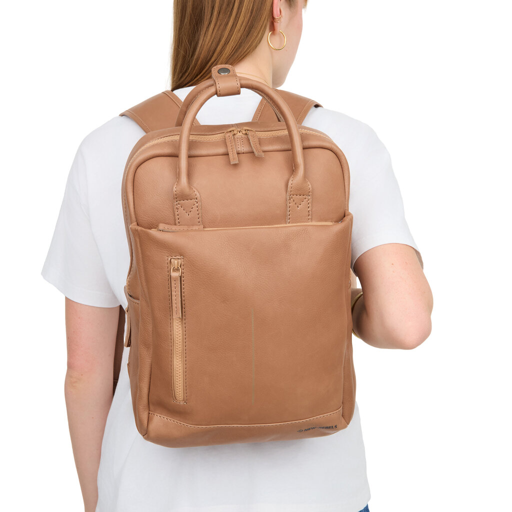 New Rebels New Rebels Obsidian Miami Camel Leren Laptoprugzak 13 inch Premium Werktas Schooltas Business 10 Liter Echt Leer