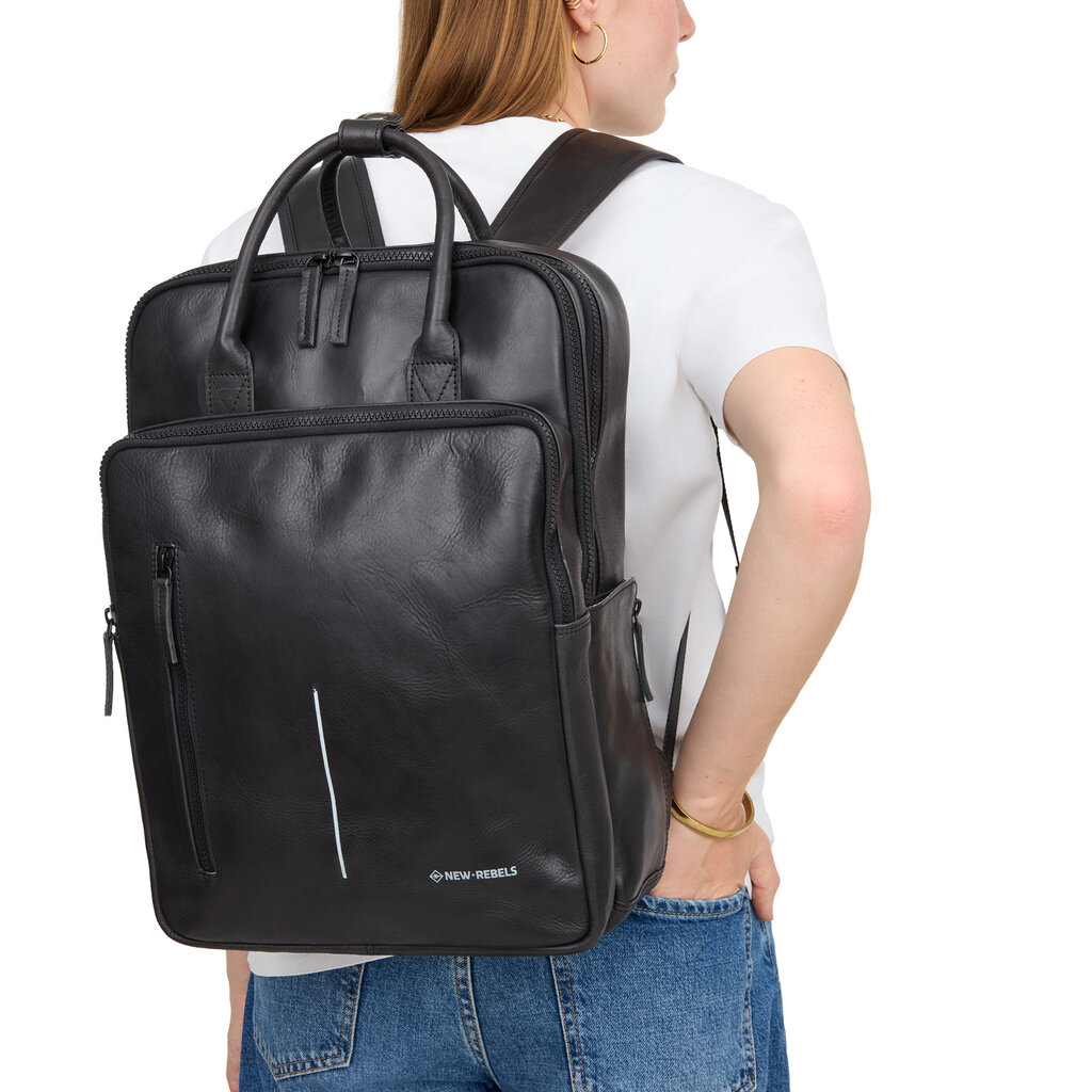 New Rebels New Rebels Obsidian Milwaukee Leather Backpack Black Premium 15.6 Inch Laptop Business Work School Bag 18L Genuine Leather