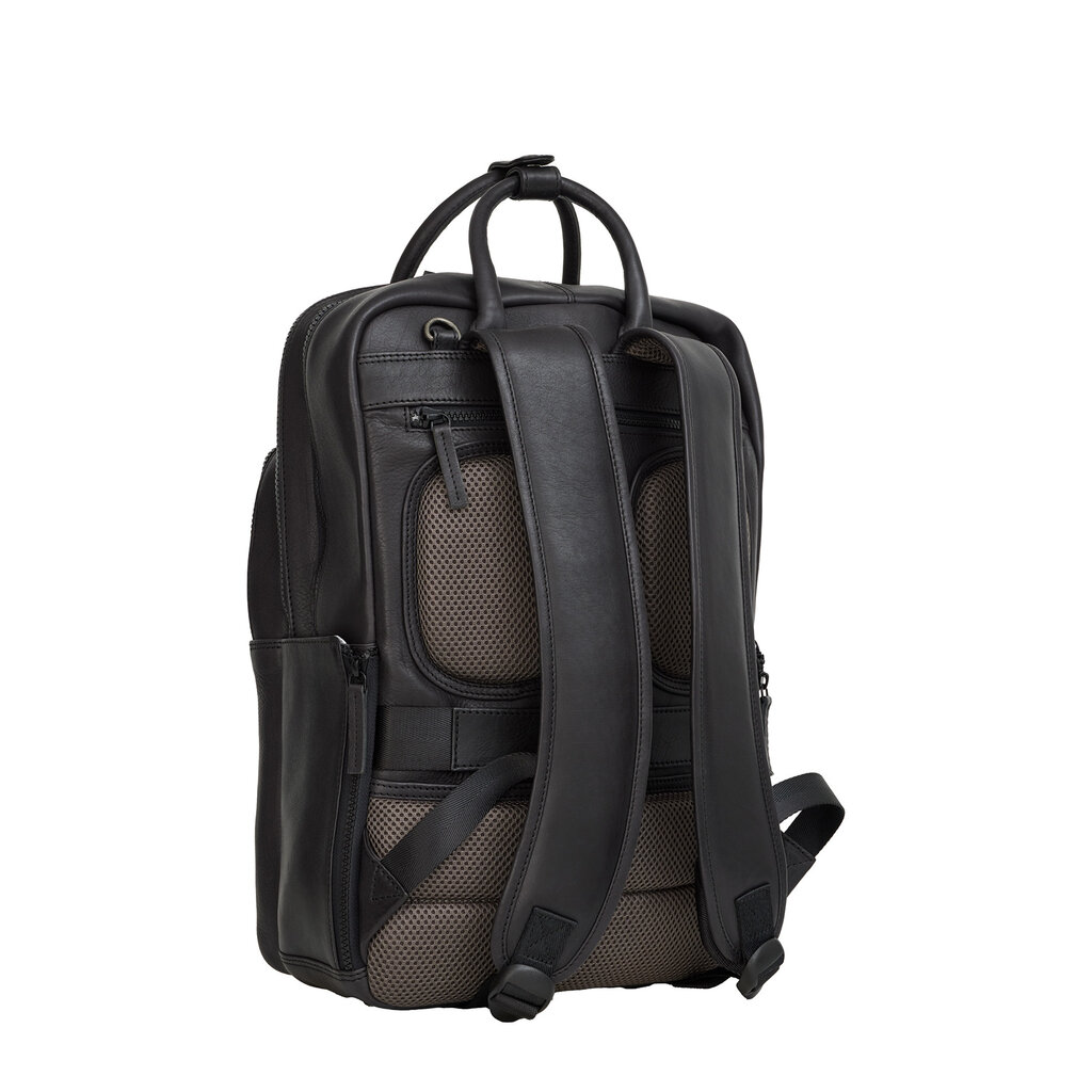 New Rebels New Rebels Obsidian Milwaukee Zwart Leren Laptoprugzak 15.6 inch Premium Werktas Schooltas Business 18 Liter Echt Leer