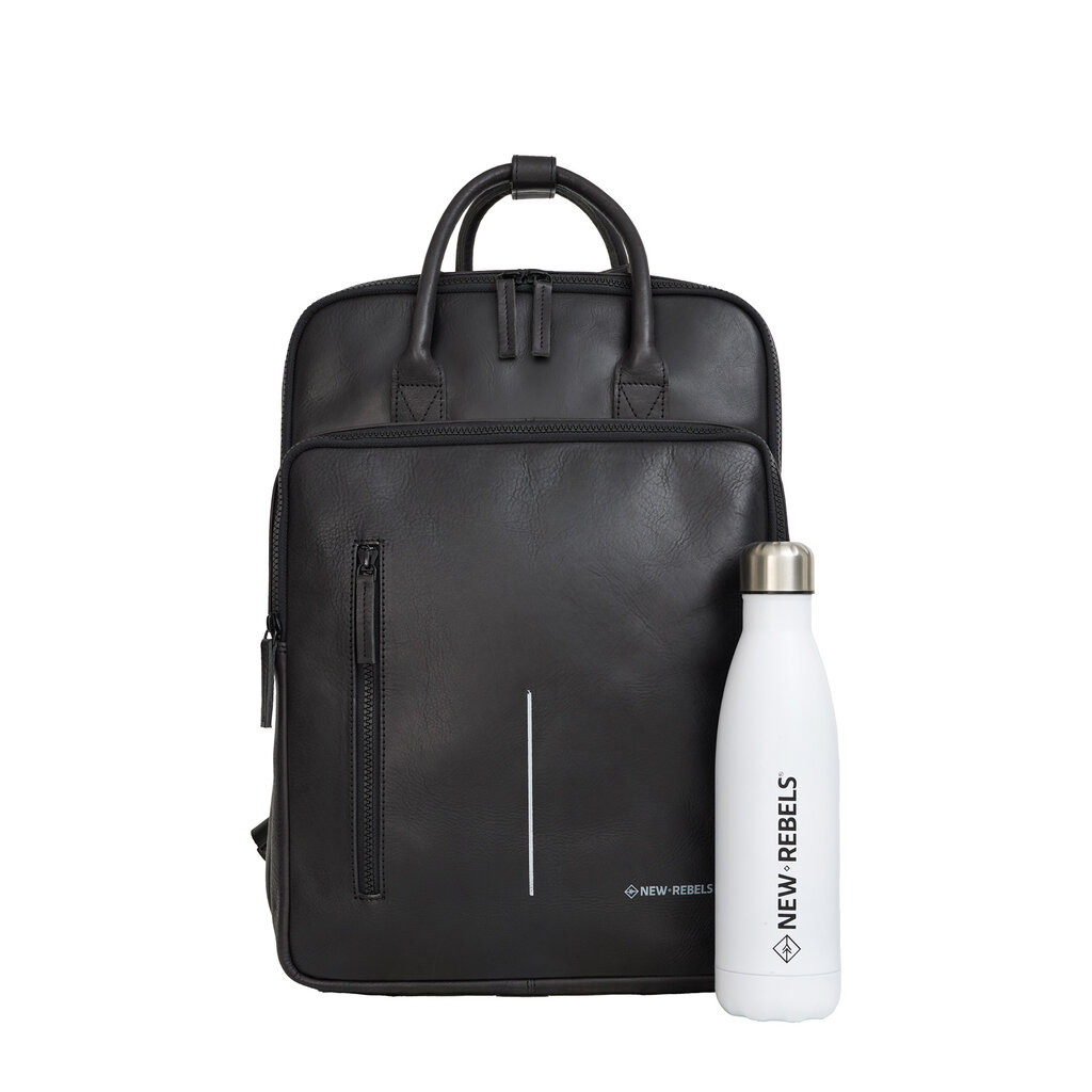 New Rebels New Rebels Obsidian Milwaukee Leather Backpack Black Premium 15.6 Inch Laptop Business Work School Bag 18L Genuine Leather