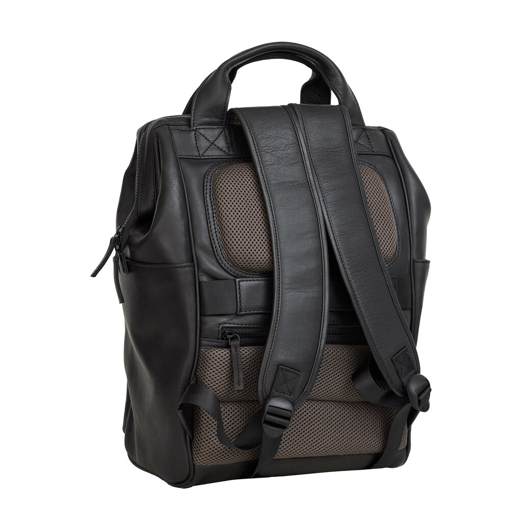 New Rebels New Rebels Obsidian Tremont Schwarz Leder Laptoprucksack 14 Zoll Premium Business Rucksack Arbeitsrucksack Schulrucksack Echtleder
