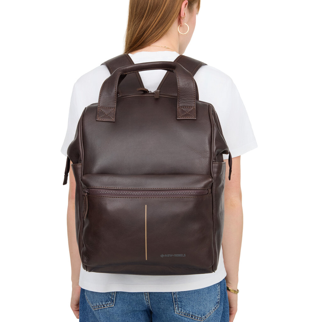New Rebels New Rebels Obsidian Tremont Bruin Leren Laptoprugzak 14 inch Premium Werktas Schooltas Business Echt Leer