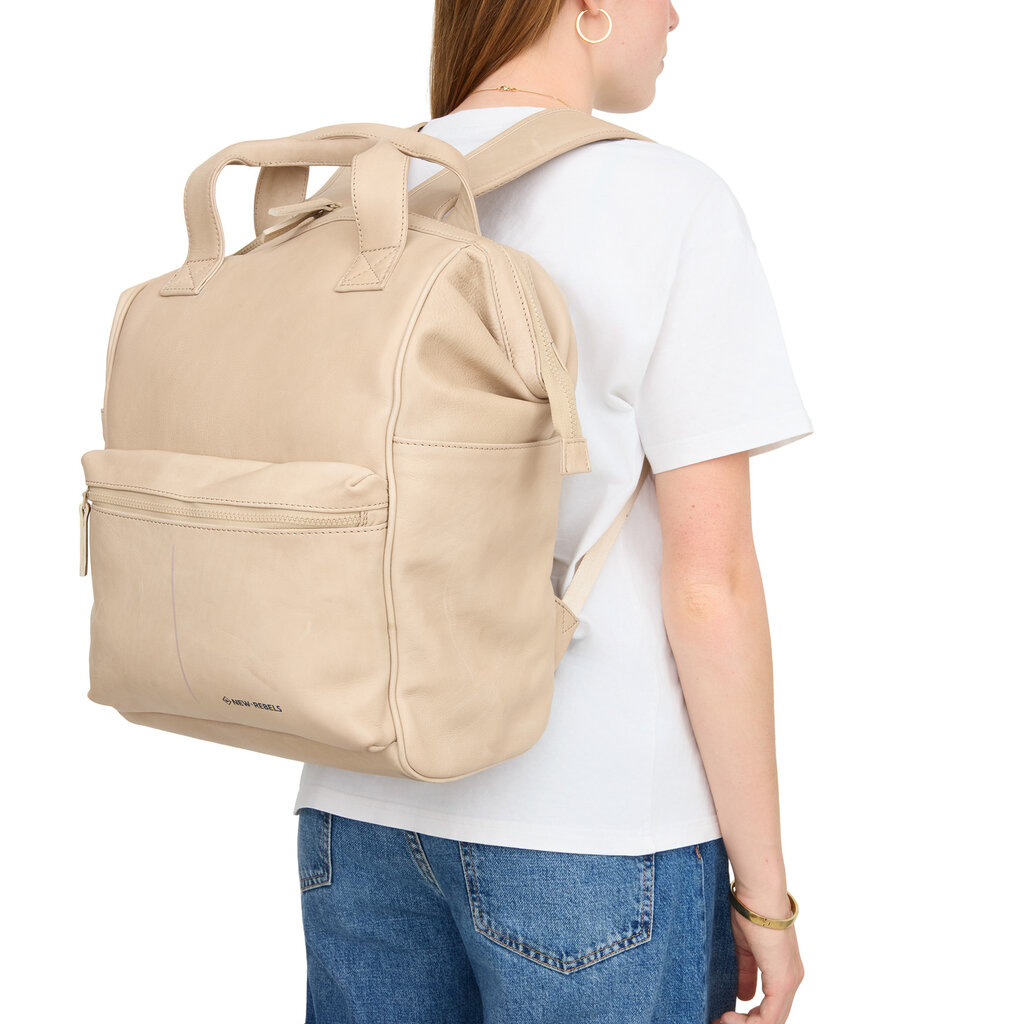 New Rebels New Rebels Obsidian Tremont Beige Leder Laptoprucksack 14 Zoll Premium Business Rucksack Arbeitsrucksack Schulrucksack Echtleder