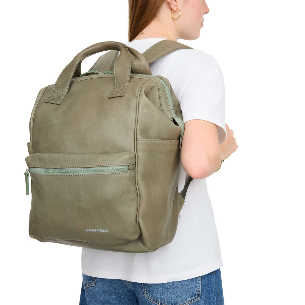 New Rebels New Rebels Obsidian Tremont Saliegroen Leren Laptoprugzak 14 inch Premium Werktas Schooltas Business Echt Leer