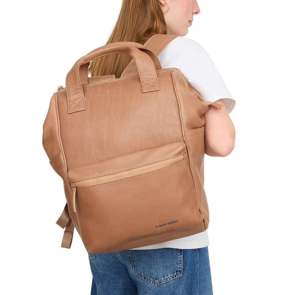 New Rebels New Rebels Obsidian Tremont Camel Leren Laptoprugzak 14 inch Premium Werktas Schooltas Business Echt Leer