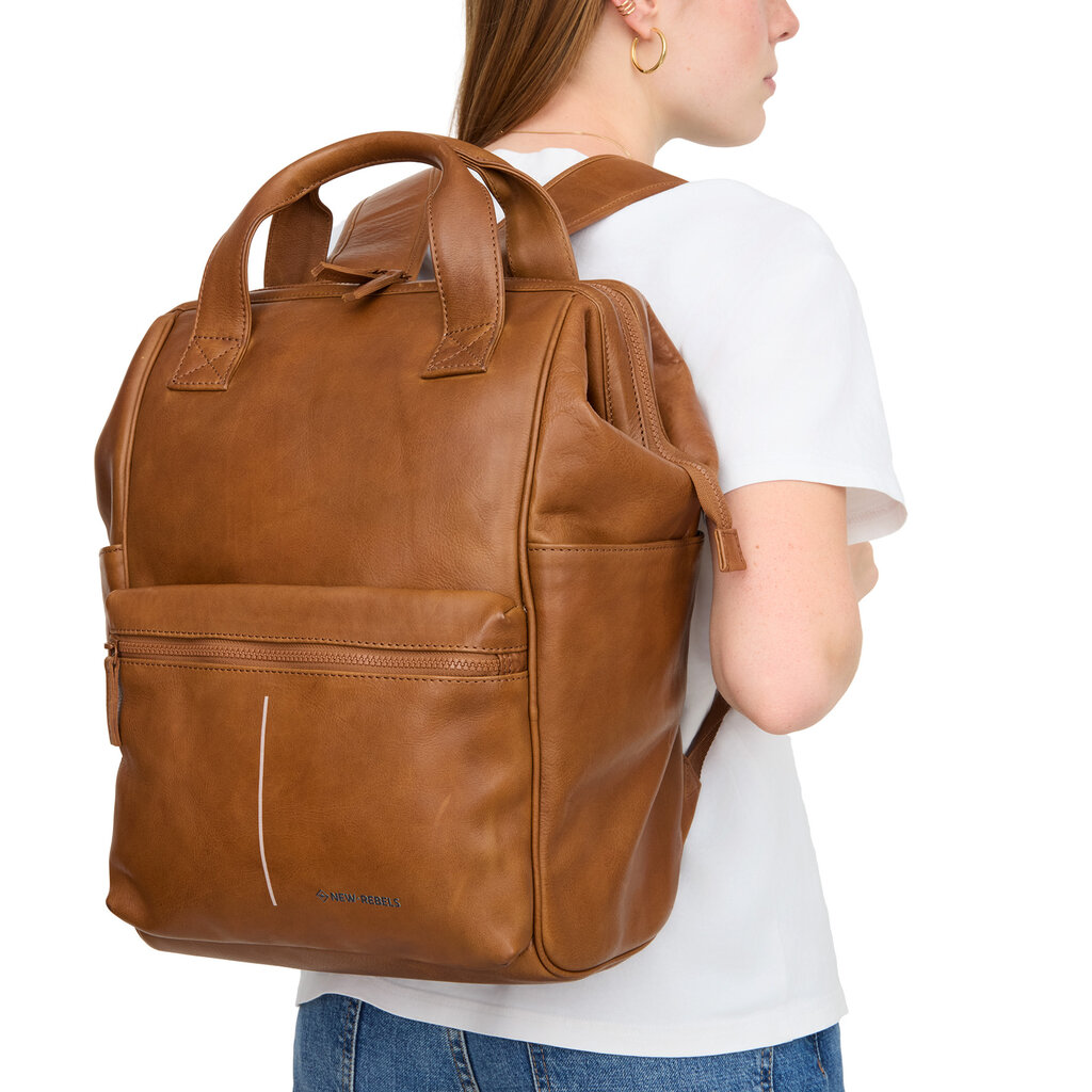 New Rebels New Rebels Obsidian Tremont Cognac Leder Laptoprucksack 14 Zoll Premium Business Rucksack Arbeitsrucksack Schulrucksack Echtleder