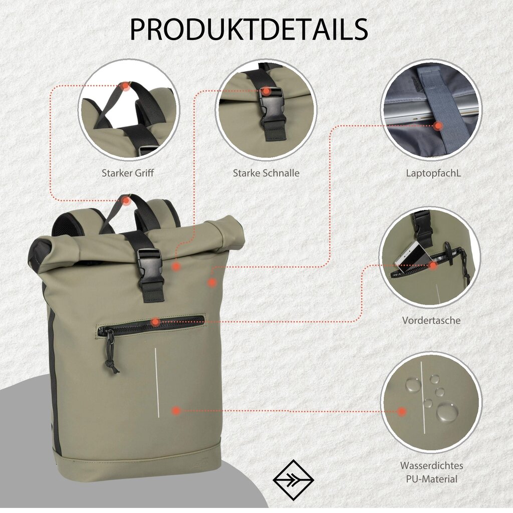 New Rebels New Rebels Mart New York Taupe 21L Rucksack Rolltop Wasserabweisend Laptop 15.6"