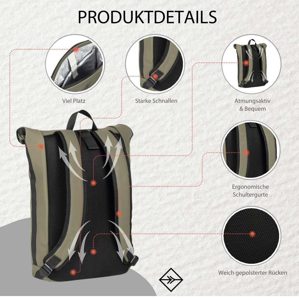 New Rebels New Rebels Mart New York Taupe 21L Backpack Rolltop Water Repellent Laptop 15.6"