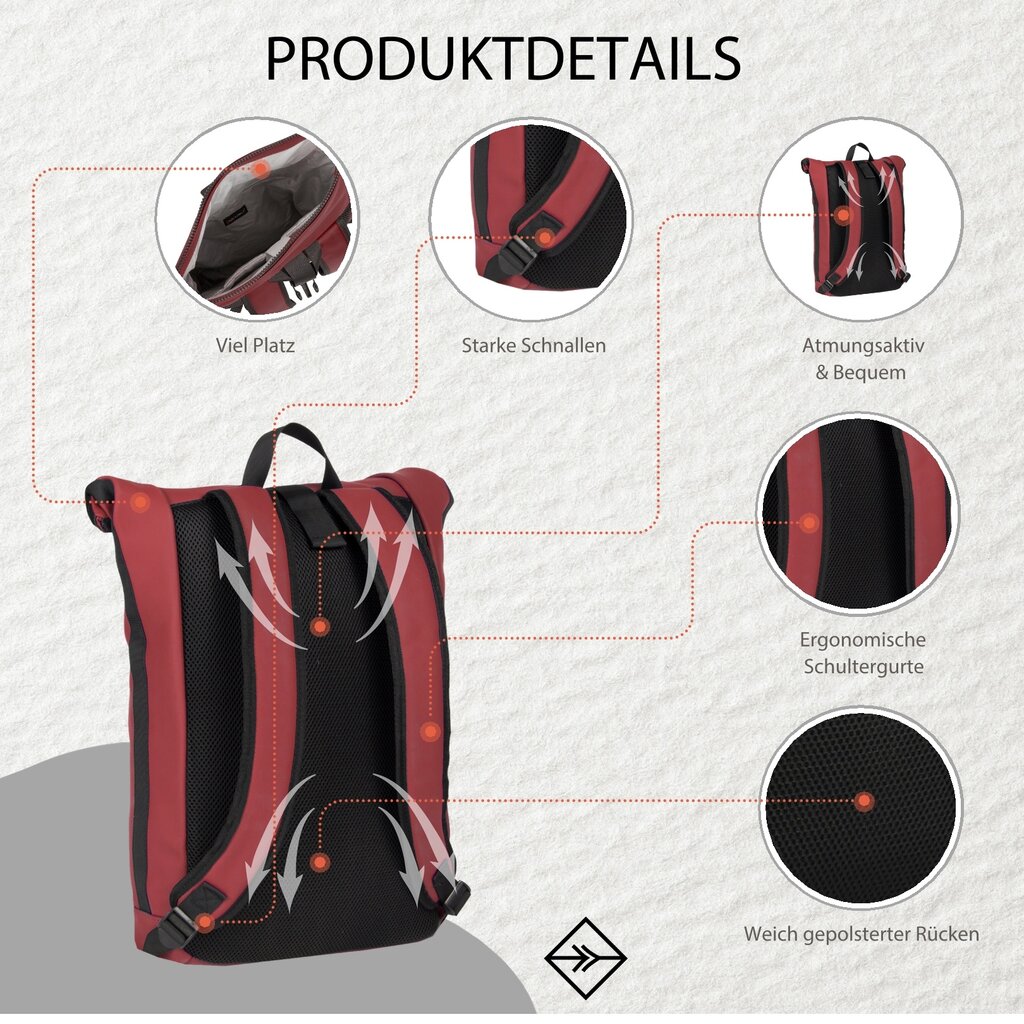 New Rebels New Rebels Mart New York Burgundy 21L Rucksack Rolltop Wasserabweisend Laptop 15.6"