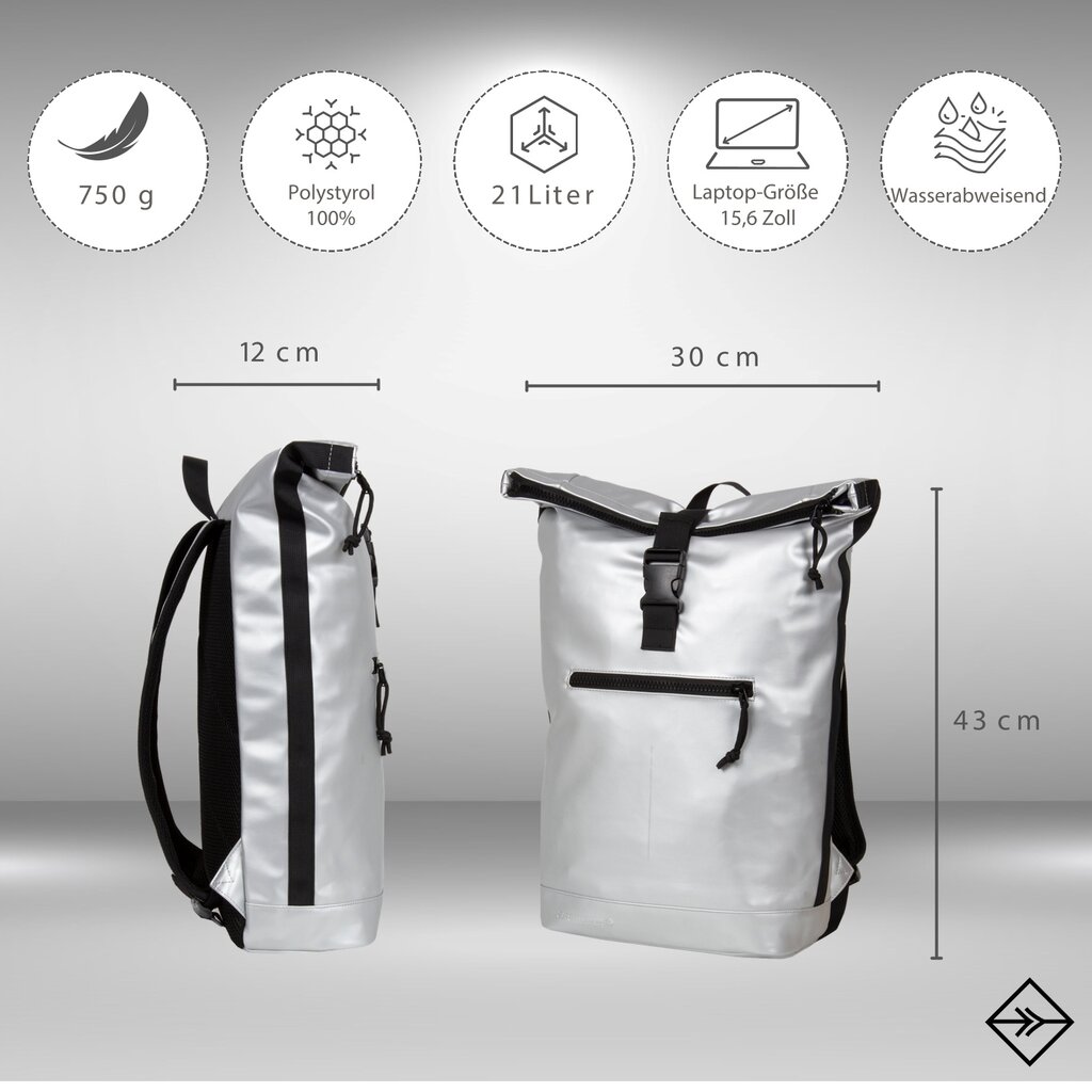 New Rebels New Rebels Mart New York Metallic Silver 21L Backpack Rolltop Water Repellent Laptop 15.6"