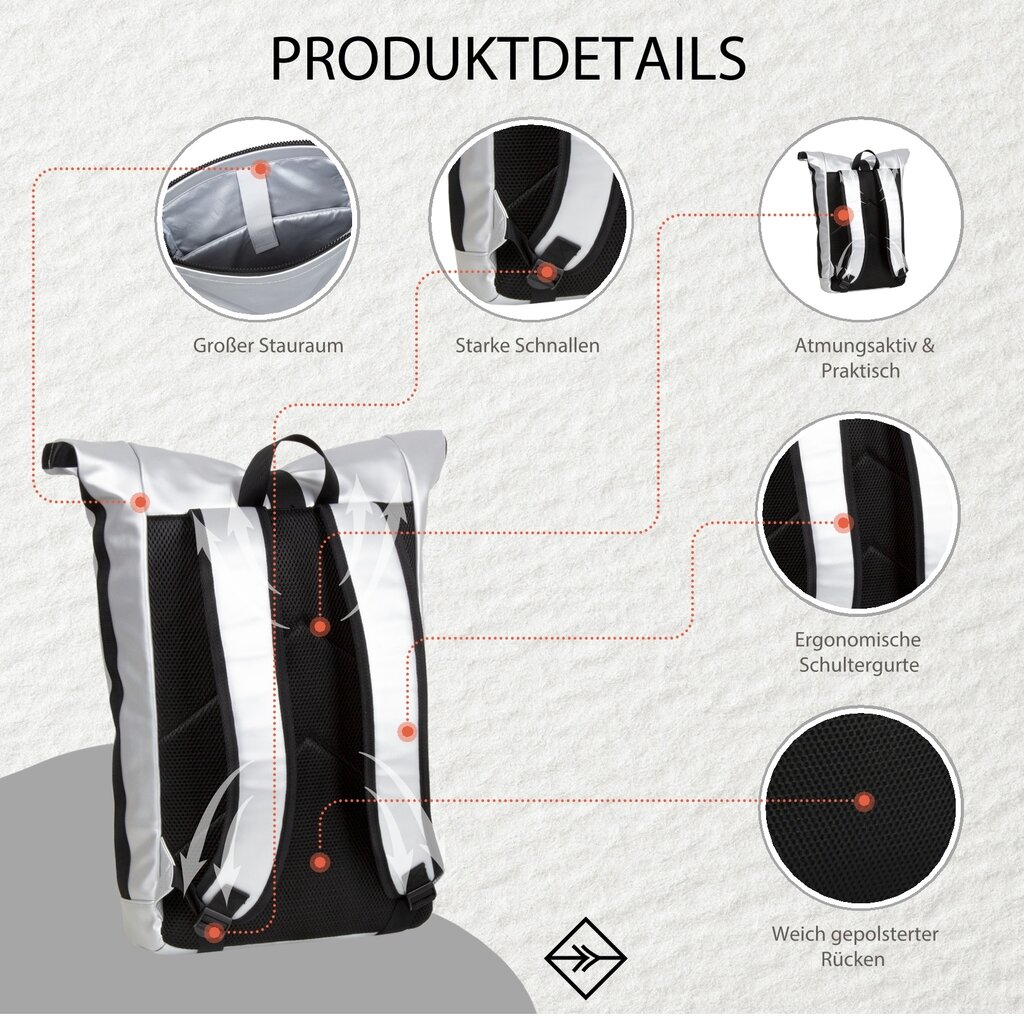 New Rebels New Rebels Mart New York Metallic Silver 21L Backpack Rolltop Water Repellent Laptop 15.6"
