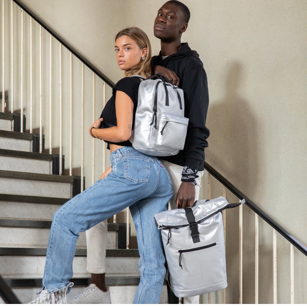 New Rebels New Rebels Mart New York Metallic Silver 21L Backpack Rolltop Water Repellent Laptop 15.6"