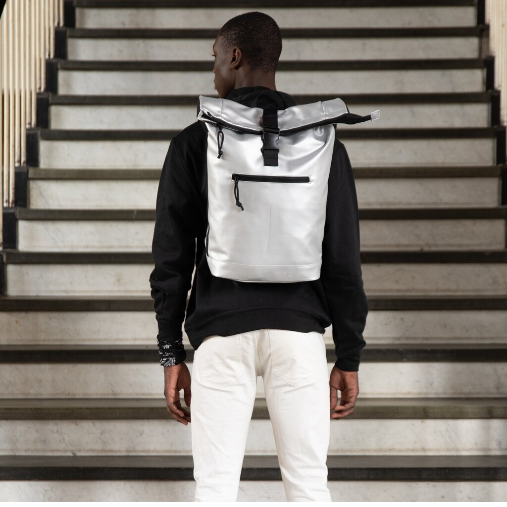 New Rebels New Rebels Mart New York Metallic Silver 21L Backpack Rolltop Water Repellent Laptop 15.6"